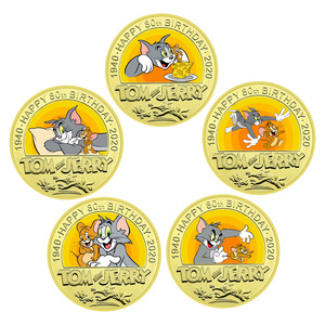 Monedas Conmemorativas del 80 Aniversario de <span class=keywords><strong>Tom</strong></span> <span class=keywords><strong>y</strong></span> <span class=keywords><strong>Jerry</strong></span>, Personajes de Anime, Chapadas en Oro de 24K - Product Image 1