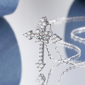Sterling Silber Kreuz Design zierlichen Anhänger und Kette Halskette Moissan ite Männer Anhänger für Paar männlich weiblich - Product Image 2