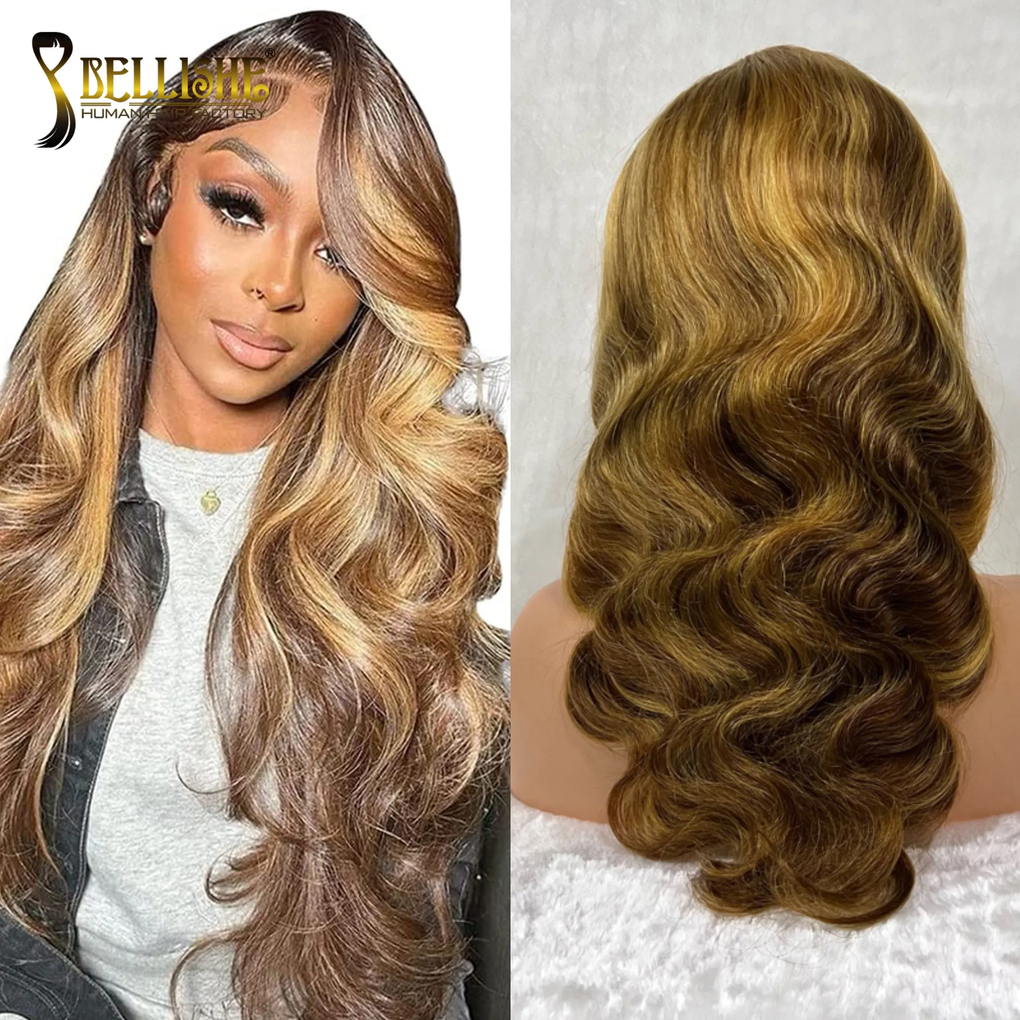 4/27 Highlight 30 Inch Silk Top Colored Full Body Wave Hd Transparente Suizo Venta al por mayor Peluca brasileña del frente del cordón del pelo humano