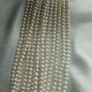 Collar de Perlas de Agua Dulce con Acabado Brillante, Casi Redondas, de 5-6 mm, Perlas Sueltas Semiterminadas, Limpias, al por Mayor - Product Image 3