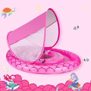 Bouée de piscine pour bébé en PVC rose à écailles de sirène avec auvent solaire amovible et siège de sécurité réglable - Product Image 5