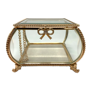 Decorative square gold transparent glass and brass terrarium trinket ring crystal jewelry display box