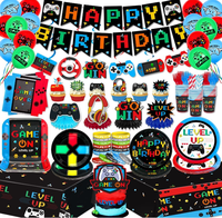 Kit de Fête d'Anniversaire Thème Jeu Vidéo : Assiettes, Gobelets, Serviettes, Nappe, Vaisselle, Bracelets, Décorations de Gâteau Nid d'Abeille, Drapeaux, Ballons Spirale