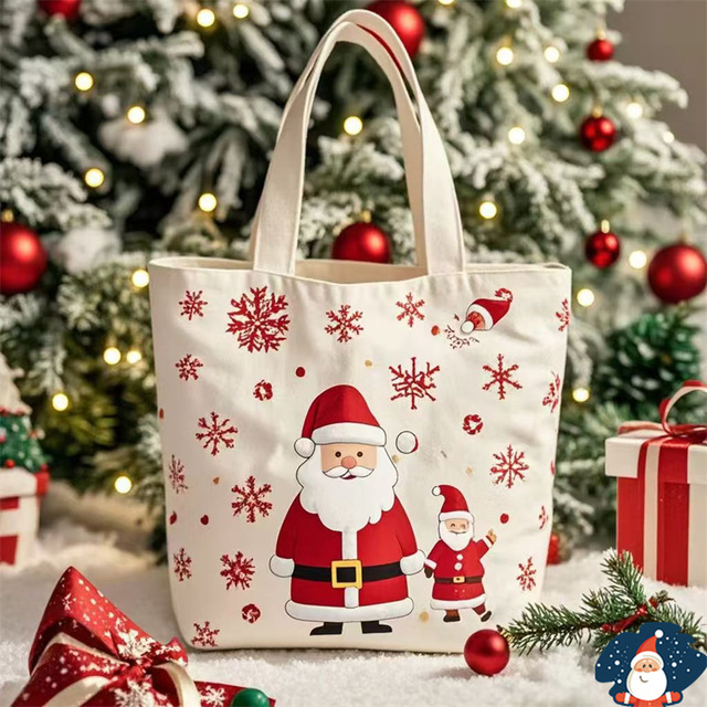 Wholesale Custom Christmas Themed Eco-Friendly Large Capacity Durable Canvas Shopping Tote Bag