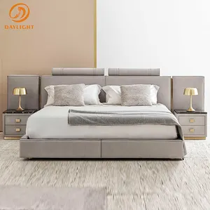 Set camera da letto con struttura in legno per camera da letto completamente grigia in velluto moderno di lusso personalizzato di fabbrica