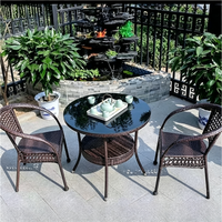 Balkon-Teetisch-Set mit Stühlen, Freizeitmöbel, Langlebiger Wasserfester Rattan-Stuhl, Dreiteiliges Set, Outdoor-Stuhl mit Rückenlehne für Hof und Veranstaltungen