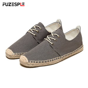 <span class=keywords><strong>Espadrillas</strong></span> da <span class=keywords><strong>uomo</strong></span> grigie piatte con tomaia in tela e lacci coordinati, suola in iuta intrecciata, calzature estive comode - Product Image 2