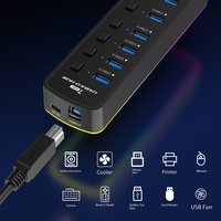 Hub USB 3.0 7 Port dengan Konverter LED, Adaptor Multiport Portabel Transfer Data 5Gbps untuk Laptop/PC - Ready Stock