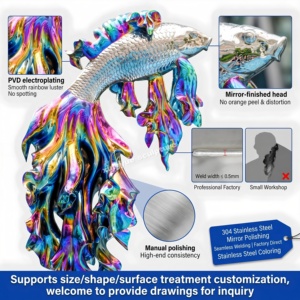 Scultura di Pesce Koi in Acciaio Inossidabile Iridescente Elettroplaccato per Decorazione di Hotel, Atrio Commerciale, Interni ed Esterni - Product Image 3