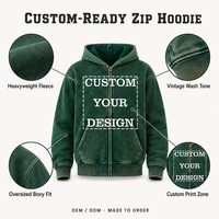 Hoodie Zip Up Pria Cenloong Custom Katun Poliester Tebal Desain Vintage Acid Wash Ukuran Besar OEM