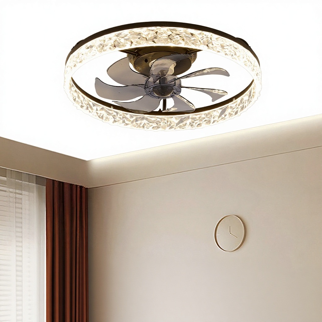 Cross-border Luxury Ceiling Fan Lamp for Bedroom AGI32 Layout Iron Material Dimmable Integrated Ceiling Lamp