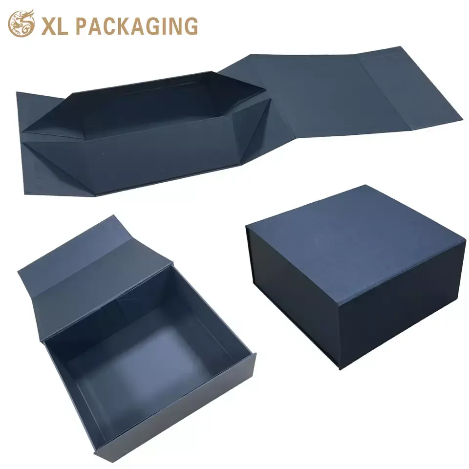 Matt Black Luxury Rigid Folding Packaging Large Cardboard Magnet Gift Box Custom Foldable Magnetic Boxes Clothing Packaging Box