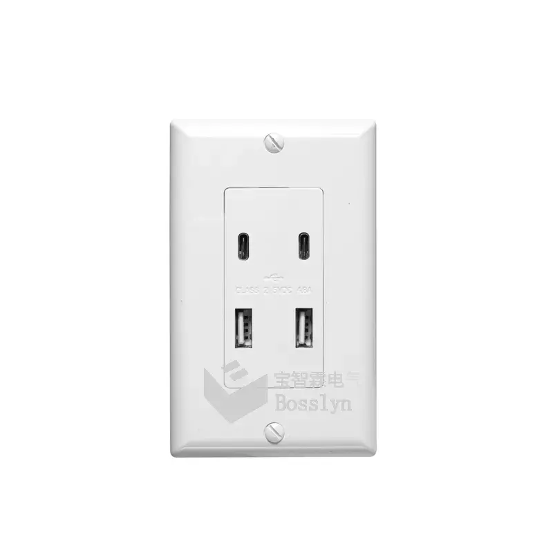 Prise murale américaine double usb 2type-c US Standard Home Hotel Airport prise de charge de téléphone portable 15A/125V