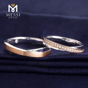 Anelli di Diamanti Messi in Oro Bianco e Rosa 18k, Anelli per Coppie con Fascia Incrociata, Anelli per Matrimonio e Fidanzamento - Product Image 6