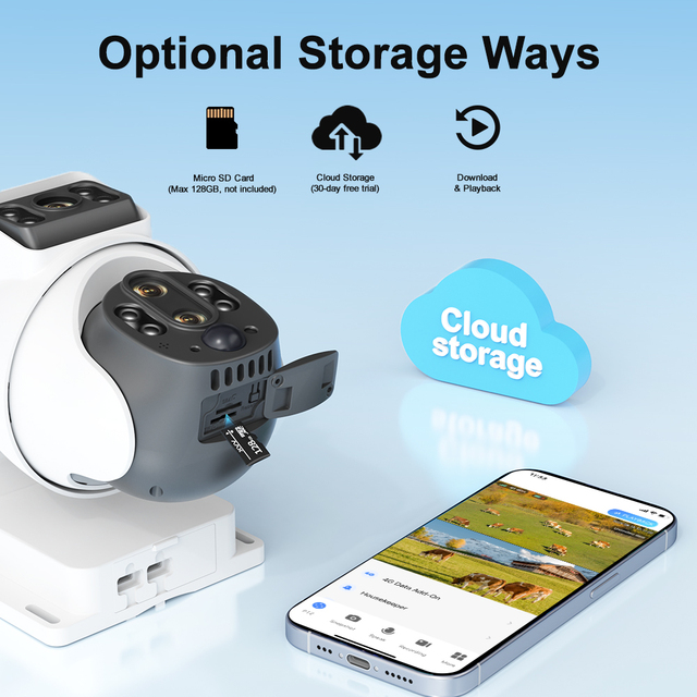 V380 MAX 4G WiFi Solar Camera 6MP PTZ 10X Zoom PIR Alarm Night Vision Memory Card Outdoor Security