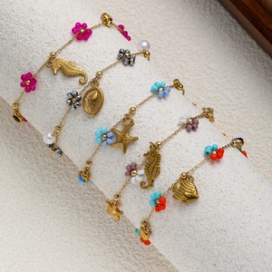 Summer Ocean Boho Beach <b>Bracelets</b> Jewelry 18K Gold Plating Seahorse Conch Starfish Charm Colorful Stone <b>Shell</b> Pendant <b>Bracelet</b> - Product Image 3