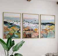 HAOWAI OEMODM 3pcs Set Seni Dinding, Set 3 Poster Seni Dinding Lanskap Botani  Burung Berterbangan Seni Dinding Cetak Triptych Alam