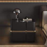 Table de chevet moderne en bois massif avec chargeur sans fil intelligent, serrure à code, LED, tiroirs de rangement pour chambre à coucher, salon