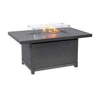 Table de patio extérieure en fer noir style cheminée avec foyer au propane, pare-vent, pierres de lave, couvercle et pique à bûches