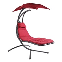 Balançoire de jardin de luxe avec auvent rouge, balançoire de patio, chaise longue de jardin suspendue, chaise de jardin en forme d'hélicoptère