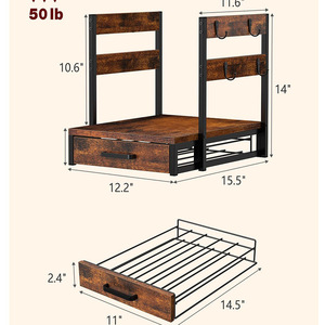 Wood And Iron Coffee Storage <b>Rack</b> 3 Tier With Drawer Cup Hanger Desktop Organizer Retro Brown Standing Type - Product Image 2