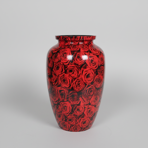Urna de cremación de aluminio artística para cenizas de mascotas Diseño de metal duradero con hermosos grabados de rosas rojas Urnas y tarros - Product Image 1