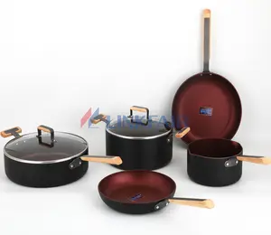 Linkfair7ピースノンスティックアルミニウム調理器具セット赤い鍋/オランダオーブン/ソテーパン/フライパン卸売用