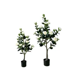 Plastik Bonsai çiçek kamelya yeşil bitki yapay gül ağacı Pot ev dekor için