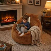 Fauteuil pouf Helios au design moderne en forme d'ours, avec dossier capitonné portable et sécurisé, idéal pour les enfants et les salons.