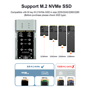 MAIWO K2023R Boîtier SSD en aluminium <span class=keywords><strong>2</strong></span> baies <span class=keywords><strong>RAID</strong></span> M.<span class=keywords><strong>2</strong></span> NVMe USB3.<span class=keywords><strong>2</strong></span> Gen <span class=keywords><strong>2</strong></span> 20 Gbps Boîtier SSD Type-C - Product Image 2