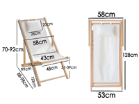 Chaise de plage pliante en bois massif de pin et bambou, personnalisable, portable, avec tissu blanc, pour l'extérieur