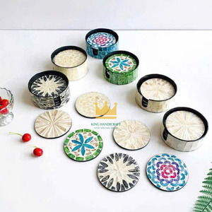 Customize Handcrafted Rattan Mosaic Modern Eco-Friendly Drink Coasters <b>Set</b> of <b>6</b> <b>for</b> Coffee <b>Dinnerware</b> - Product Image 2