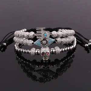 Cho Thuê Trang Sức Thiết Kế Mới Sang Trọng CZ Pave 18 Mạ Vàng Skull Eye Tay Charms Phụ Nữ Đàn Ông Macrame Điều Chỉnh Vòng Đeo Tay - Product Image 5