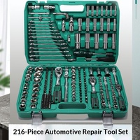 Jeu de clés à douilles en acier au chrome-vanadium de 216 pièces, kit d'outils mécaniques à cliquet pour la réparation automobile et l'entretien domestique