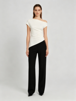 Atasan Wanita Putih Asimetris Off-Shoulder Slim Fit 2026, 100% Katun Rajut Lembut dan Elastis, Ramah Lingkungan, Elegan, Kasual, Cocok untuk Musim Panas