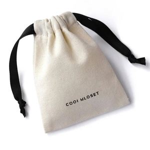 Custom Logo Ribbon String Jewelry Packing Shopping Bags Natural Cotton Linen Dust Bag Recycled Cotton Muslin <b>Drawstring</b> <b>Pouch</b> - Product Image 1