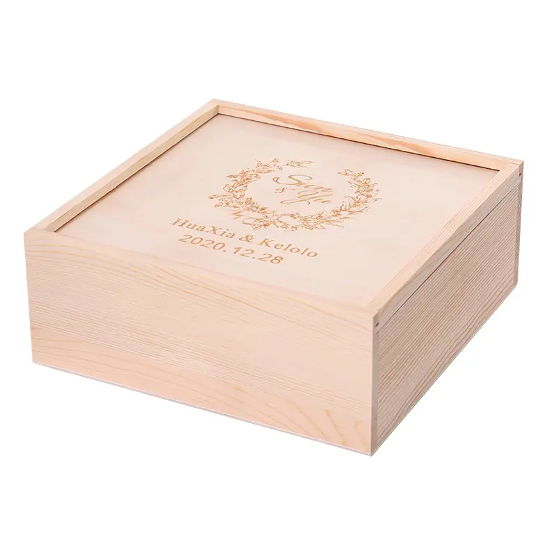 Caja de embalaje de madera con tapa, Logo personalizado, cubierta de Cielo y Tierra