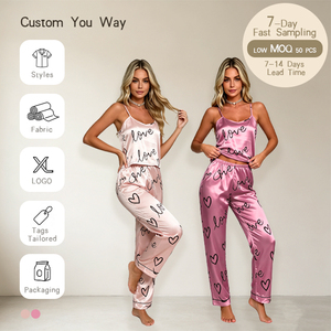 European American Style Cross-border Summer Satin Loungewear Set Soft Breathable Heart-shaped Camisole Top Women's Bathrobe Long