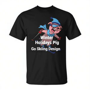 T-shirt promotionnel avec motif cochon faisant du ski pour les vacances d'hiver - Product Image 2