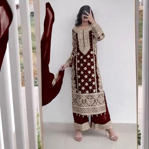 Nouvelle Collection Ensemble Salwar Kameez en Faux Georgette avec Broderie Lourde et Sequins, Entièrement Cousu, Prêt-à-porter, pour Soirée, Moderne, Séchage Rapide - Product Image 1