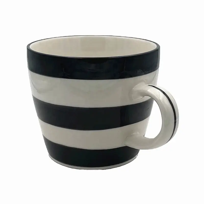 Manufacturer supplier customizable nordic enamel cups black and white stripes modern ceramic coffee mug