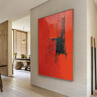 Peinture à l'huile sur toile faite à la main, nature morte rouge audacieuse avec accents noirs, décoration moderne pour la maison
