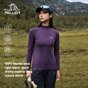 P-Series PELLIOT Outdoor <span class=keywords><strong>Merino</strong></span> 200g 100% Camiseta <span class=keywords><strong>de</strong></span> <span class=keywords><strong>lana</strong></span> Absorbente <span class=keywords><strong>de</strong></span> humedad para <span class=keywords><strong>mujer</strong></span> Ropa deportiva <span class=keywords><strong>de</strong></span> secado rápido <span class=keywords><strong>Camisetas</strong></span> con media cremallera - Product Image 2