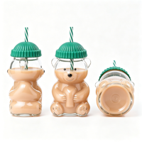 Bouteille d'eau en verre sodocalcique isolée résistante à la chaleur SUNPRO TS-133 Little Bear avec couvercle à paille, design moderne et minimaliste, Noël