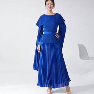 Fashionable Pleated Dress Two-piece Set High-end <b>Top</b> + Long <b>Swing</b> Skirt Suit Dress Skirt a Complete Set - Product Image 3