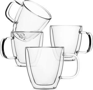Tasse à café et à thé isolante en verre double couche transparente avec poignée pour la maison - Product Image 1