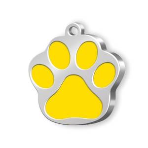 Targhetta identificativa per animali domestici, piccola, a forma di zampa, gialla, in metallo, per cani e gatti - Product Image 1