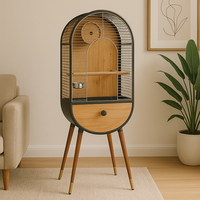 Maison pour oiseaux en bois massif naturel et acier inoxydable, cage à oiseaux de luxe DIY de grande taille avec fermeture à bouton doré pour perroquets