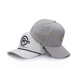 OEM Custom 100% Polyester Silk Screen Printed Water Resistant 5-Panel Laser Cut Embroidery Patch Sport Rope <strong>Grey</strong> <strong>Baseball</strong> <strong>Cap</strong> - Product Image 6