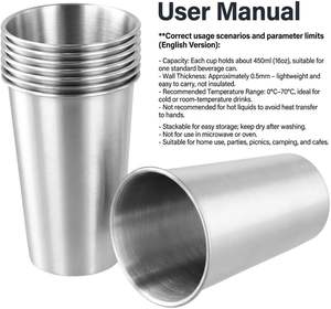 Vente en gros de gobelets empilables en acier inoxydable de 500 ml (16 onces) pour le voyage, le camping et la consommation d'eau - Product Image 2